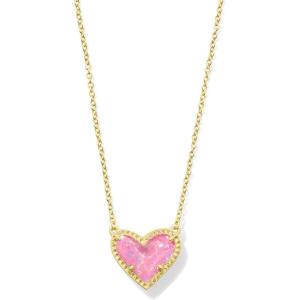 imageKendra Scott Ari Heart Adjustable Length Pendant Necklace for Women Fashion JewelryGOLD  PINK IRIDESCENT GLITTER GLASS