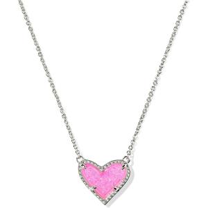 imageKendra Scott Ari Heart Adjustable Length Pendant Necklace for Women Fashion JewelryRHODIUM  HOT PINK DRUSY