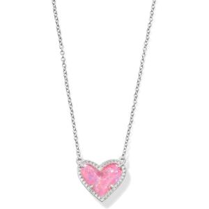 imageKendra Scott Ari Heart Adjustable Length Pendant Necklace for Women Fashion JewelryRHODIUM  PINK IRIDESCENT GLITTER GLASS