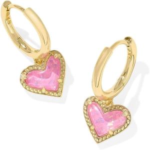 imageKendra Scott Ari Heart Huggie Earrings for Women Fashion JewelryGOLD  PINK IRIDESCENT GLITTER GLASS