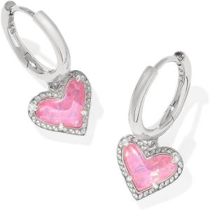 imageKendra Scott Ari Heart Huggie Earrings for Women Fashion JewelryRHODIUM  PINK IRIDESCENT GLITTER GLASS