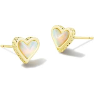 imageKendra Scott Ari Heart Stud Earrings for Women Fashion JewelryGOLD  WHITE OPALESCENT RESIN