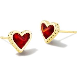 imageKendra Scott Ari Heart Stud Earrings for Women Fashion JewelryGold Red Opalescent Resin