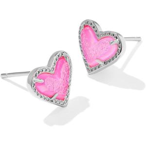 imageKendra Scott Ari Heart Stud Earrings for Women Fashion JewelryRHODIUM  HOT PINK DRUSY