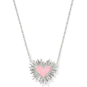 imageKendra Scott Dolly Parton Ari Heart Short Pendant Necklace in Light Pink Drusy RhodiumPlated Brass Fashion Jewelry for Women