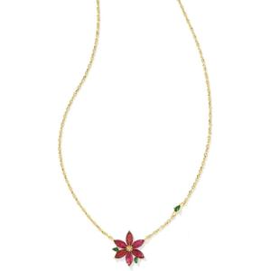 imageKendra Scott Poinsettia Pendant Necklace 14k Gold Plated Brass Red Mix Fashion Jewelry for Women