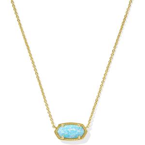 imageKendra Scott Elisa Oval Pendant Necklace in Red White and Blue Star Illusion and GoldGOLD  LIGHT TEAL KYOCERA OPAL