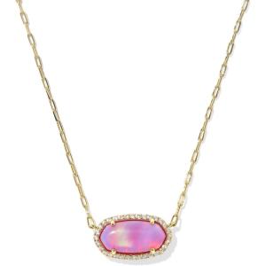 imageKendra Scott Elisa Pave Frame Short Pendant Necklace Fashion Jewelry for WomenGOLD  PINK OPALESCENT RESIN