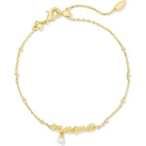 imageKendra Scott Mama Script Delicate Chain Bracelet in White Pearl Fashion Jewelry for WomenGOLD  WHITE PEARL