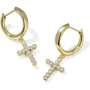 imageKendra Scott Cross Crystal Huggie Earrings Fashion Jewelry for WomenGOLDWHITE CUBIC ZIRCONIA